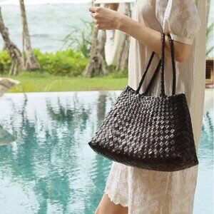 Dragon Diffusion santa croce woven leather Shoulder bag in dark brown